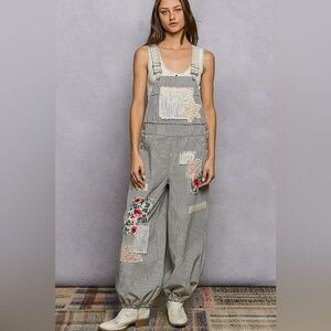 POL Striped Patchwork Jumpsuit